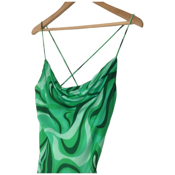 Zara Safia Dress Micro Mini 70s Inspired Criss Cross Straps Abstract Green Small - Picture 5 of 15